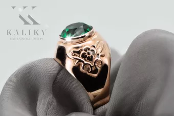 Oro rosa antiguo original de 14k Esmeralda Anillo Artesanía vintage vrc078r